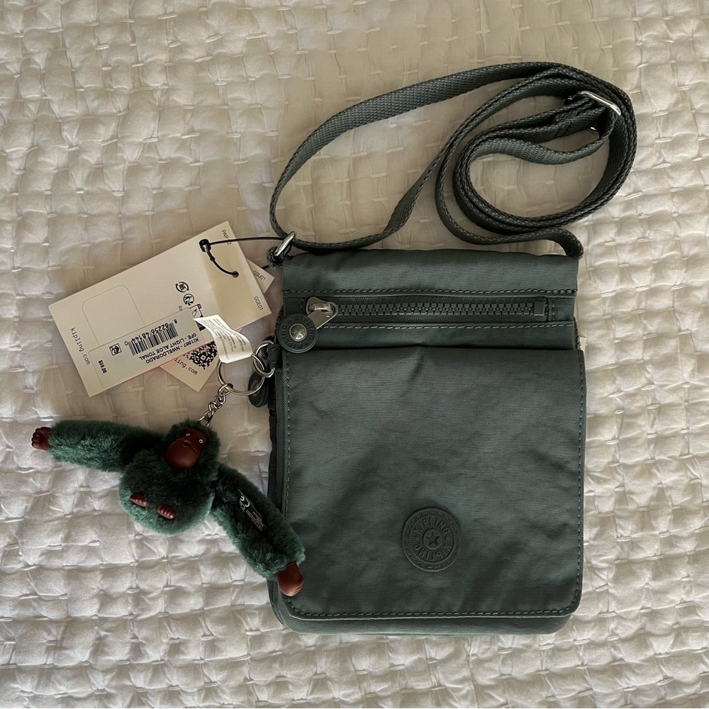 Kipling Aloe Green Crossbody with Monkey Charm